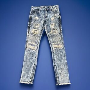 DNM Jeans Men's Size 30 Acid Wash Skinny‎ Distressed Blue 5 Pocket 33x32